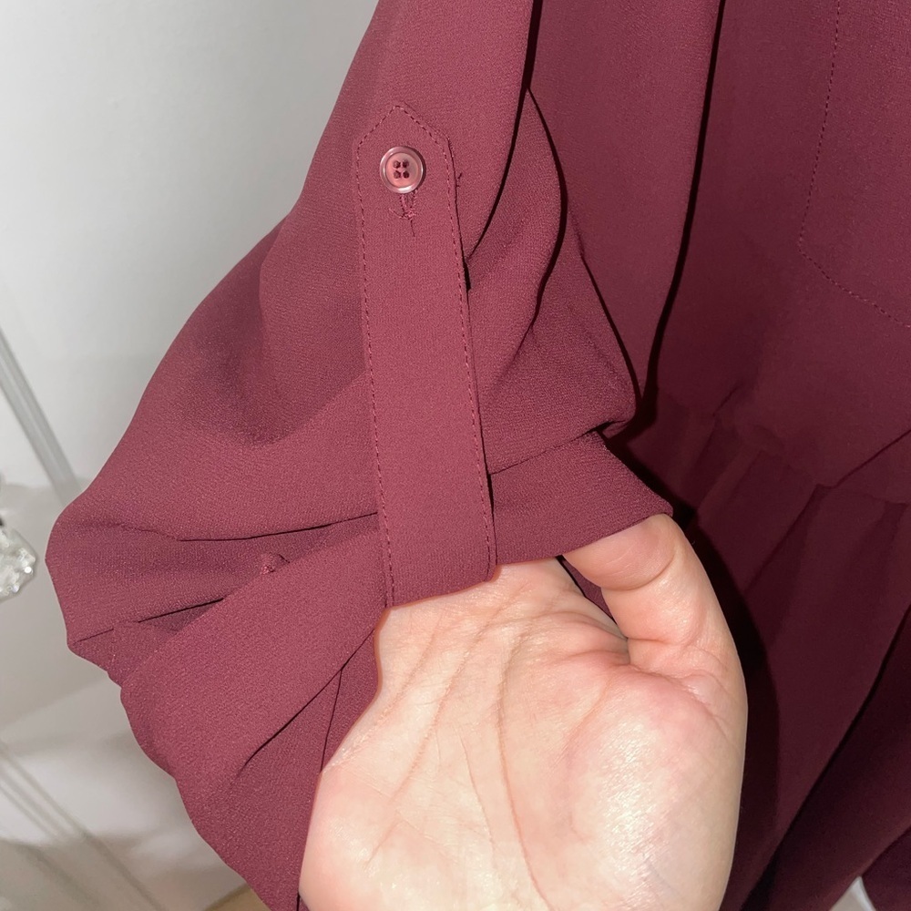 Ever New - Maroon Front Tie Adjustable Sleeve Midi Dress - Size 12 - Picture 3 of 4